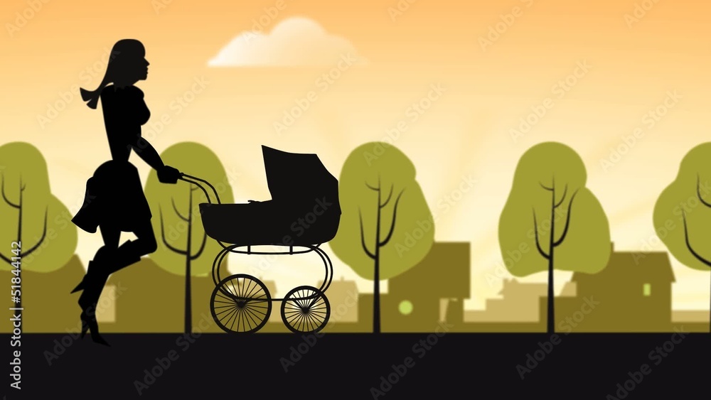Mutter mit Kind und Kinderwagen