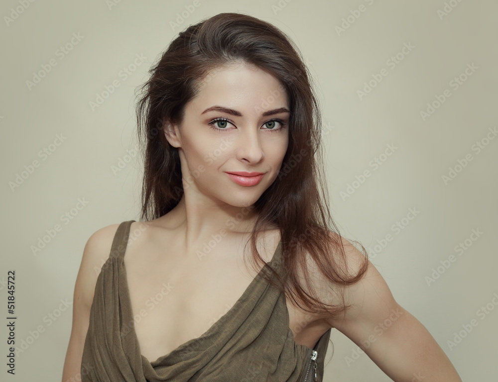 Style female model with long hair looking with smiling