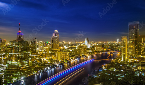 River in Bangkok city in night time