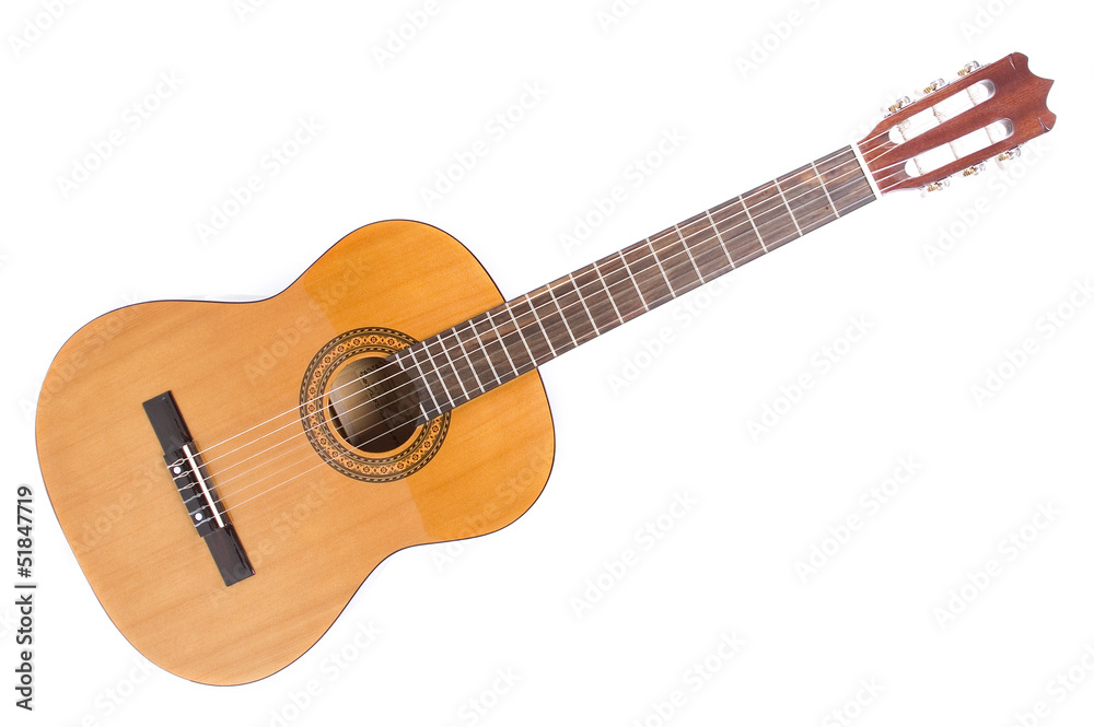 Acoustic guitar on white background