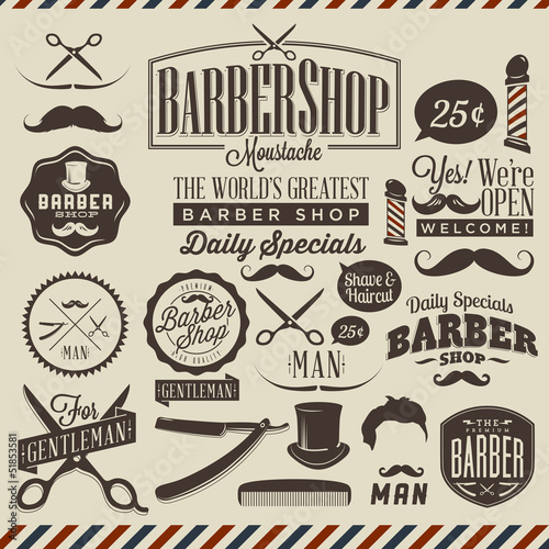 Collection of vintage grunge barber shop labels