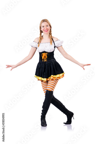 Oktoberfest concept with woman on white