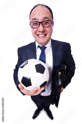 Fototapeta Naklejka Na Ścianę i Meble -  Businessman with football on white
