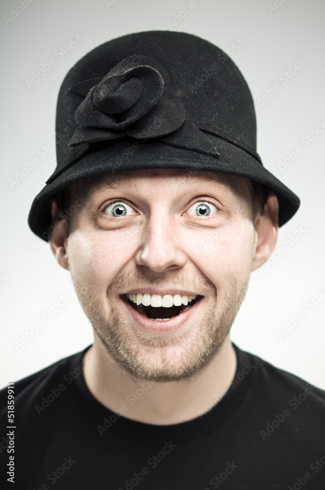 Caucasian Man Wearing A Womans Hat Caucasian Man Wearing A Womans Hat