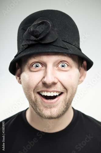 Caucasian Man Wearing A Womans Hat