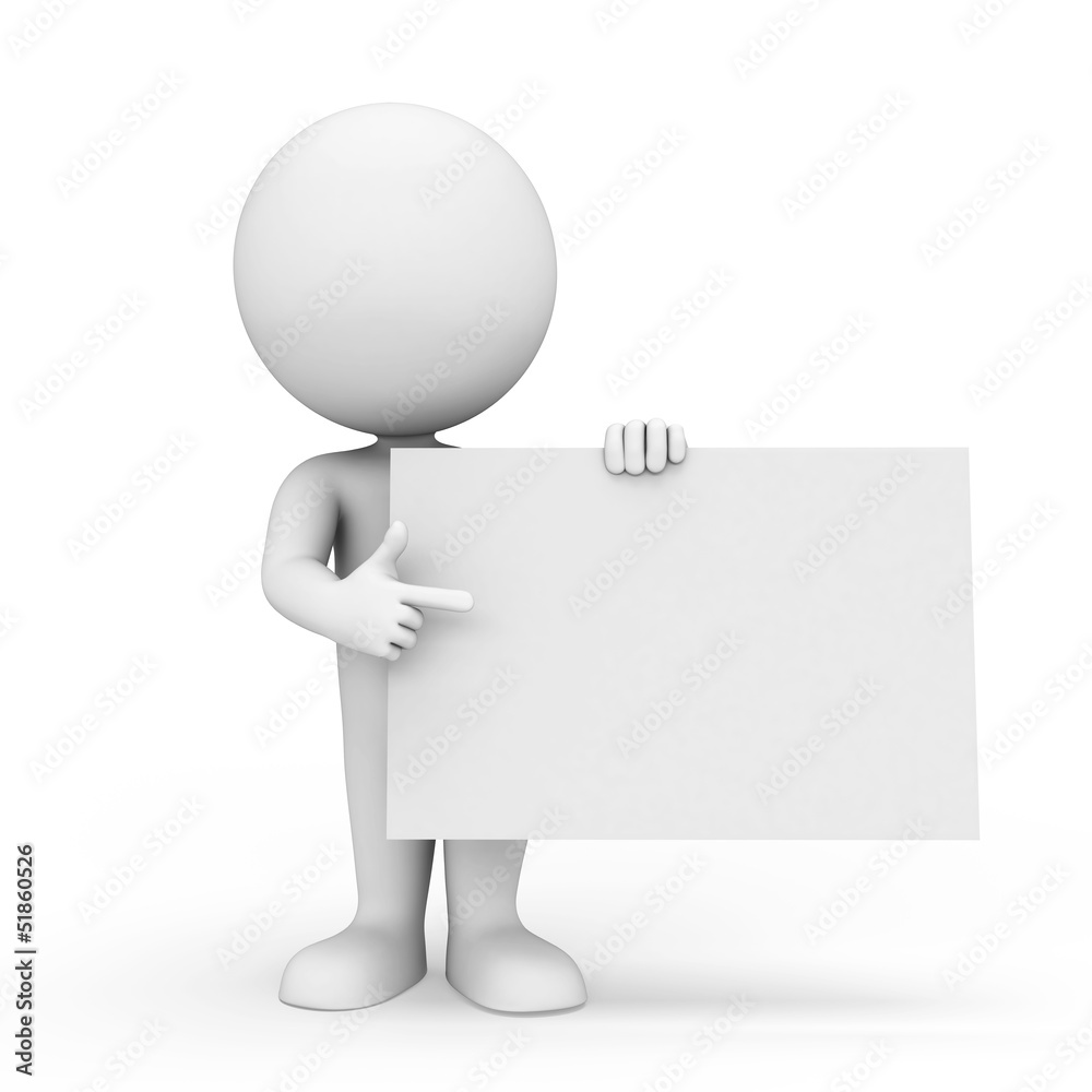 3d white people pointing towards white sign 3d white people pointing towards white sign