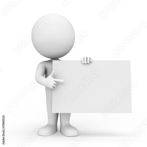 3d white people pointing towards white sign