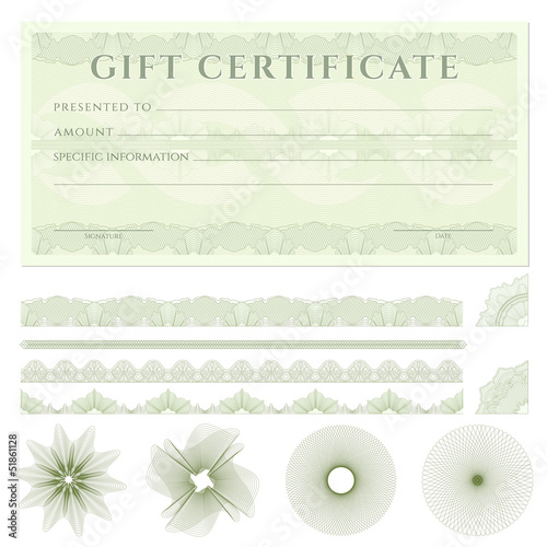 Gift certificate (voucher) template with borders.  Guilloche