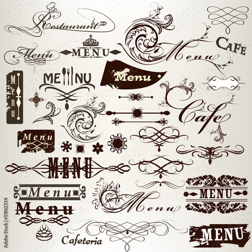 Collection of calligraphic vintage headlines and signatures for