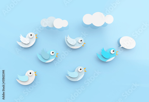 Cute twitter birds following each other.