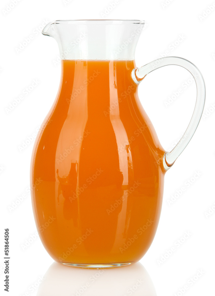 Orange juice in pitcher isolated on white Orange juice in pitcher isolated on white