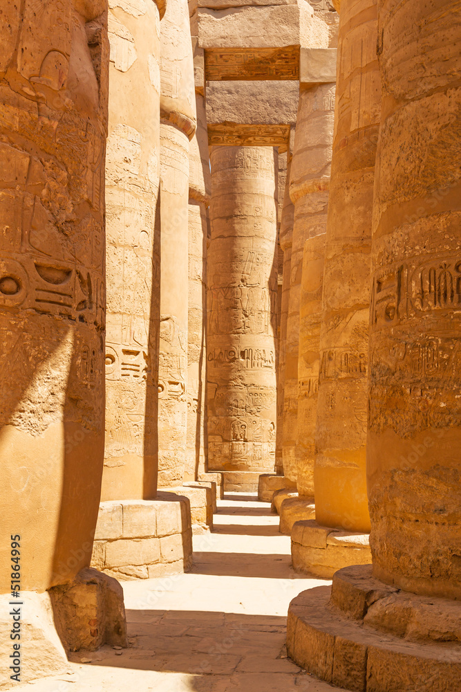 Pillars of the Great Hypostyle Hall in Karnak Temple, Egypt