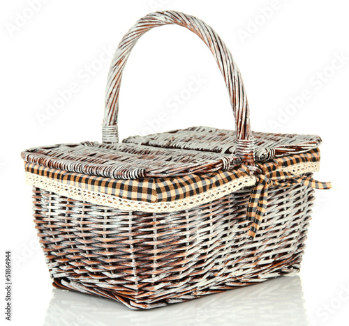 Picnic basket, isolated on white photo