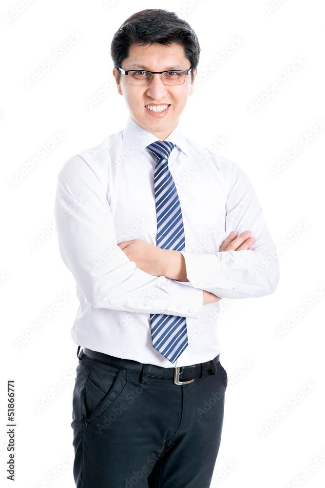 Business man pointing to white background Business man pointing to white background