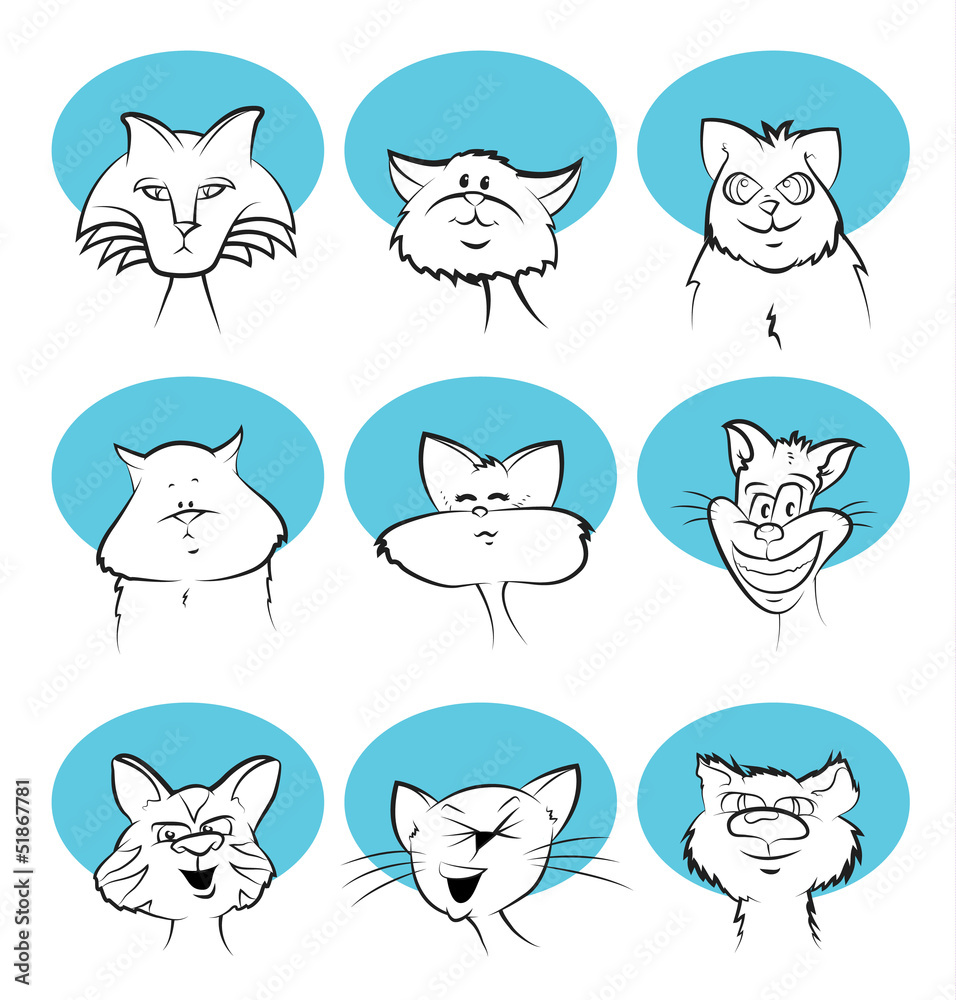 Cat Cartoon Faces/Cat mascot character illustration set