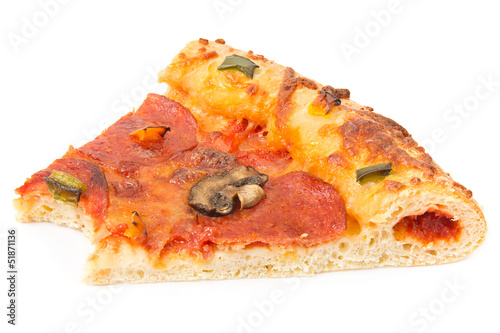 Slice of pizza with a missing bite
