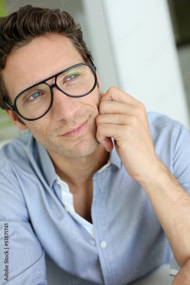 Modern guy with eyeglasses on Modern guy with eyeglasses on
