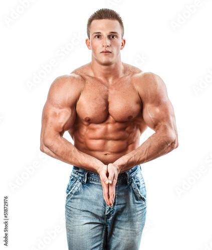 Bodybuilder isolated on white. Muscle man