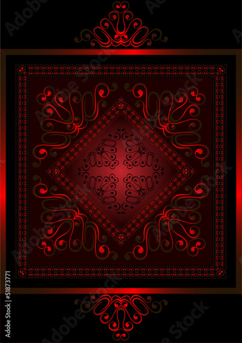 Red satin frame with  red openwork ornament