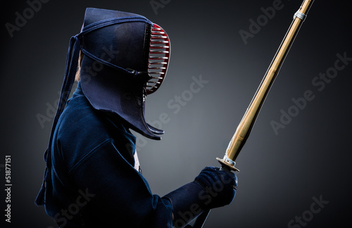 Profile of kendo fighter with bokuto