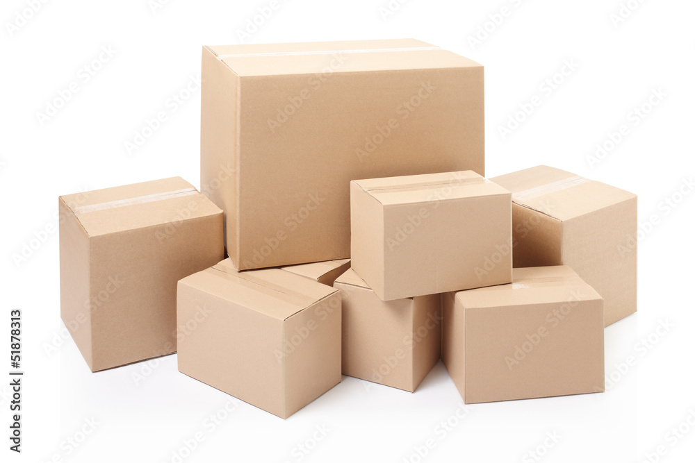 Cardboard boxes on white, clipping path