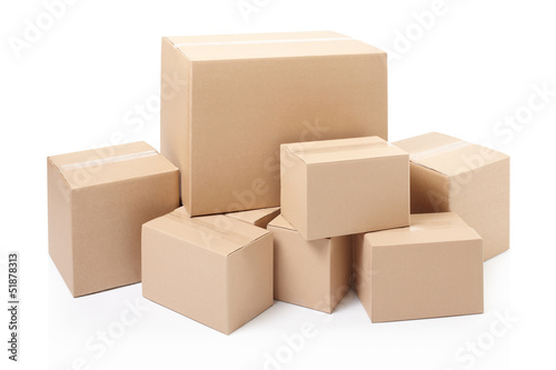 Cardboard boxes on white, clipping path photo