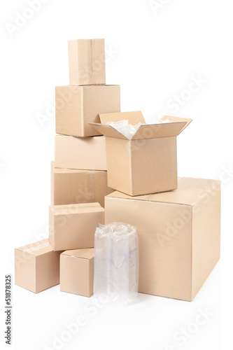 Cardboard boxes and packing material, clipping path