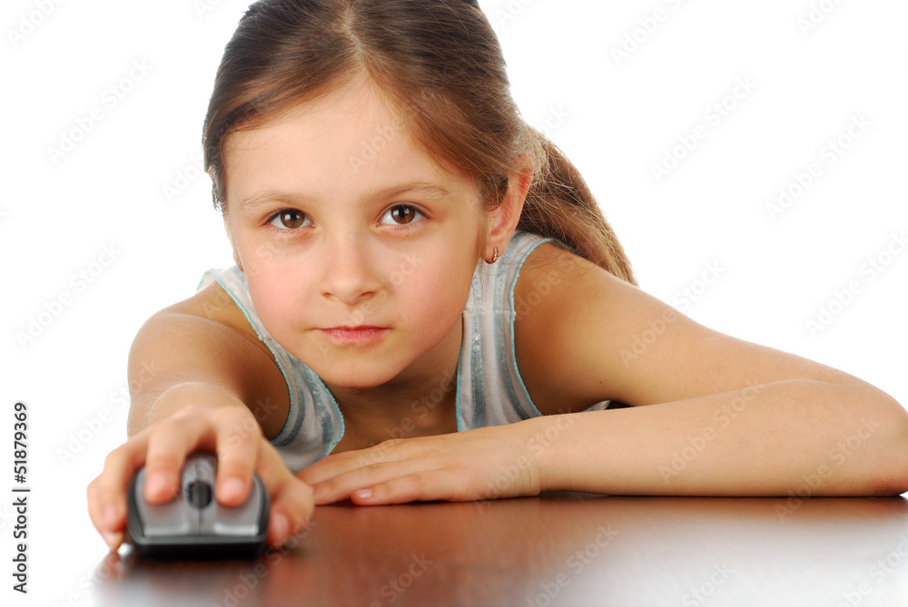 Girl with her computer mouse
