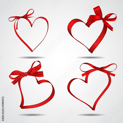 Collection of red ribbons forming hearts