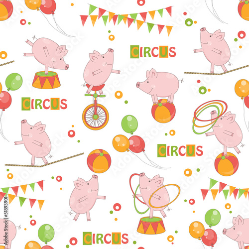 Baby colorful seamless pattern with little cute pig