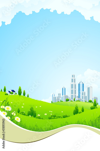 Green Landscape with City