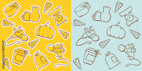 cute mice and kitchen items - seamless background