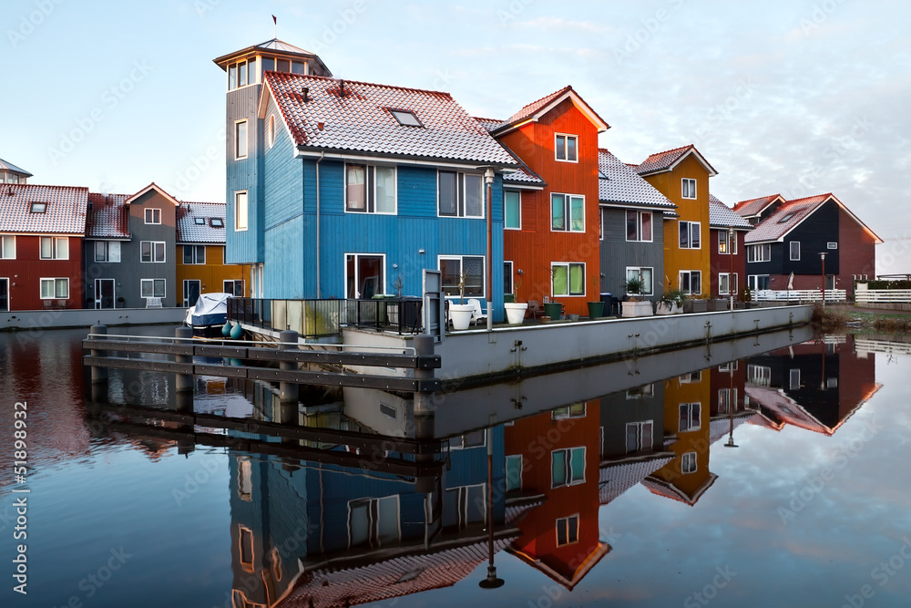 Dutch colorful buildings on water