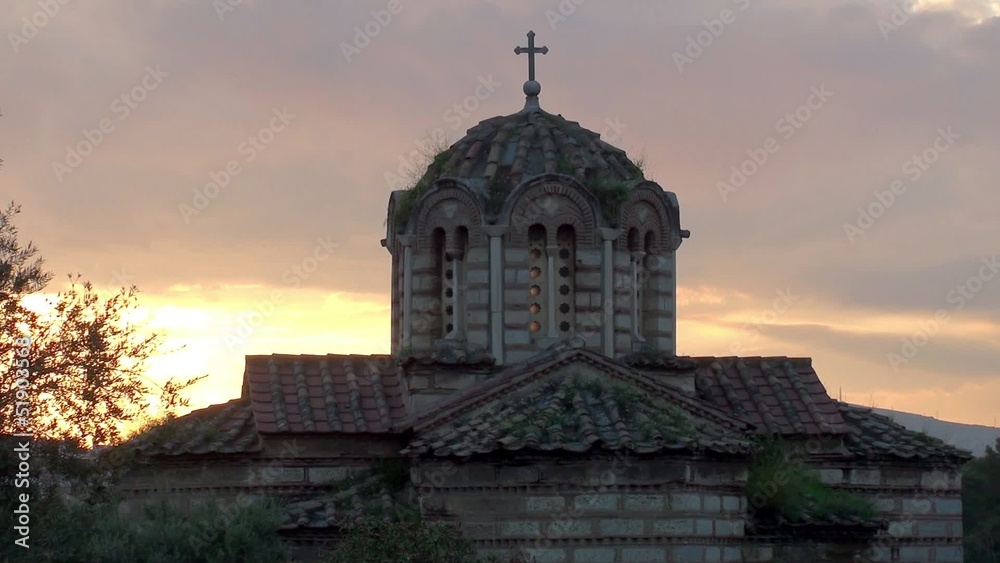 Byzantine Church of the Holy Apostles at sunset. Athens, Greece Byzantine Church of the Holy Apostles at sunset. Athens, Greece