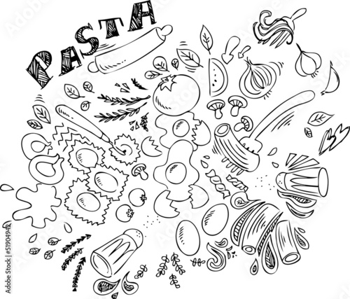 Pasta and ingredients for cooking italian food