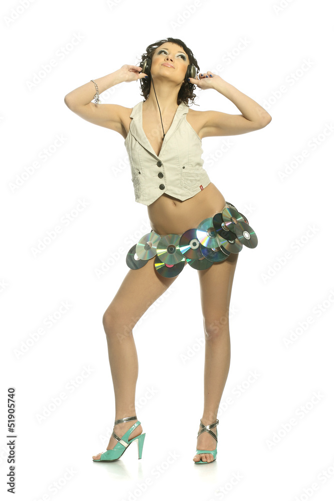 Nude attractive girl closes itself compact discs Nude attractive girl closes itself compact discs