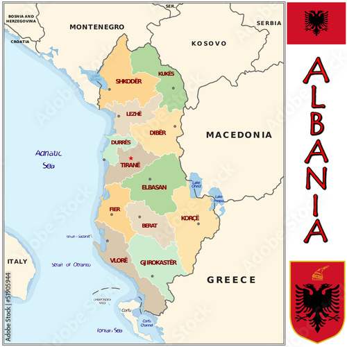 Albania Europe  emblem map symbol administrative divisions