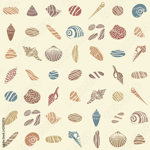 Shells and rocks seamless pattern