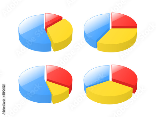 Set of 3d exploded pie charts. Vector illustration