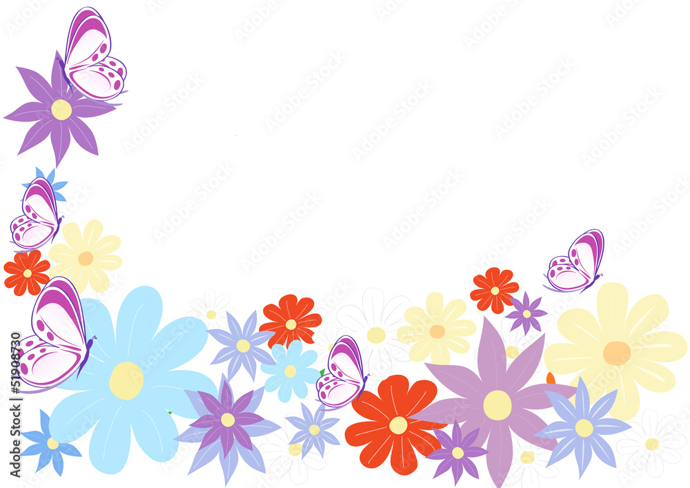 sfondo fiori colorati e farfalle Stock Vector | Adobe Stock