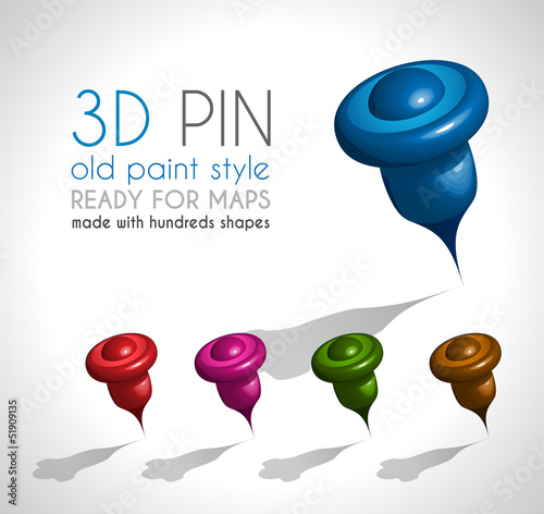 3d Style pin made wit a lot of shapes and in 5 colors.