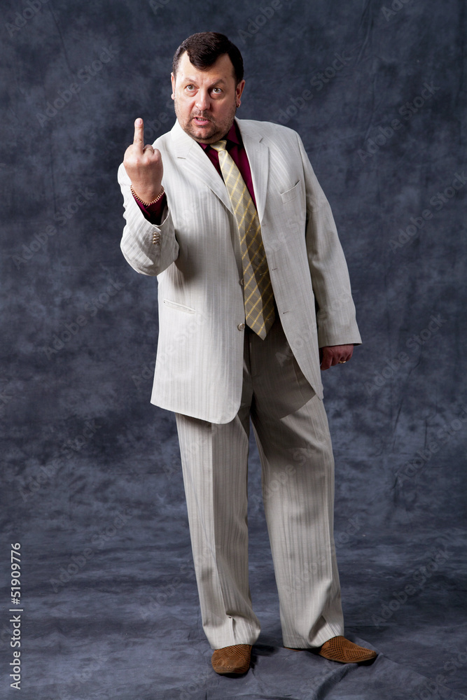 portrait standing mafia boss showing thumbs Stock Photo | Adobe Stock