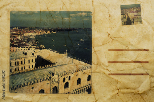 views of Venice, Italy, simulating a vintage postcard photo