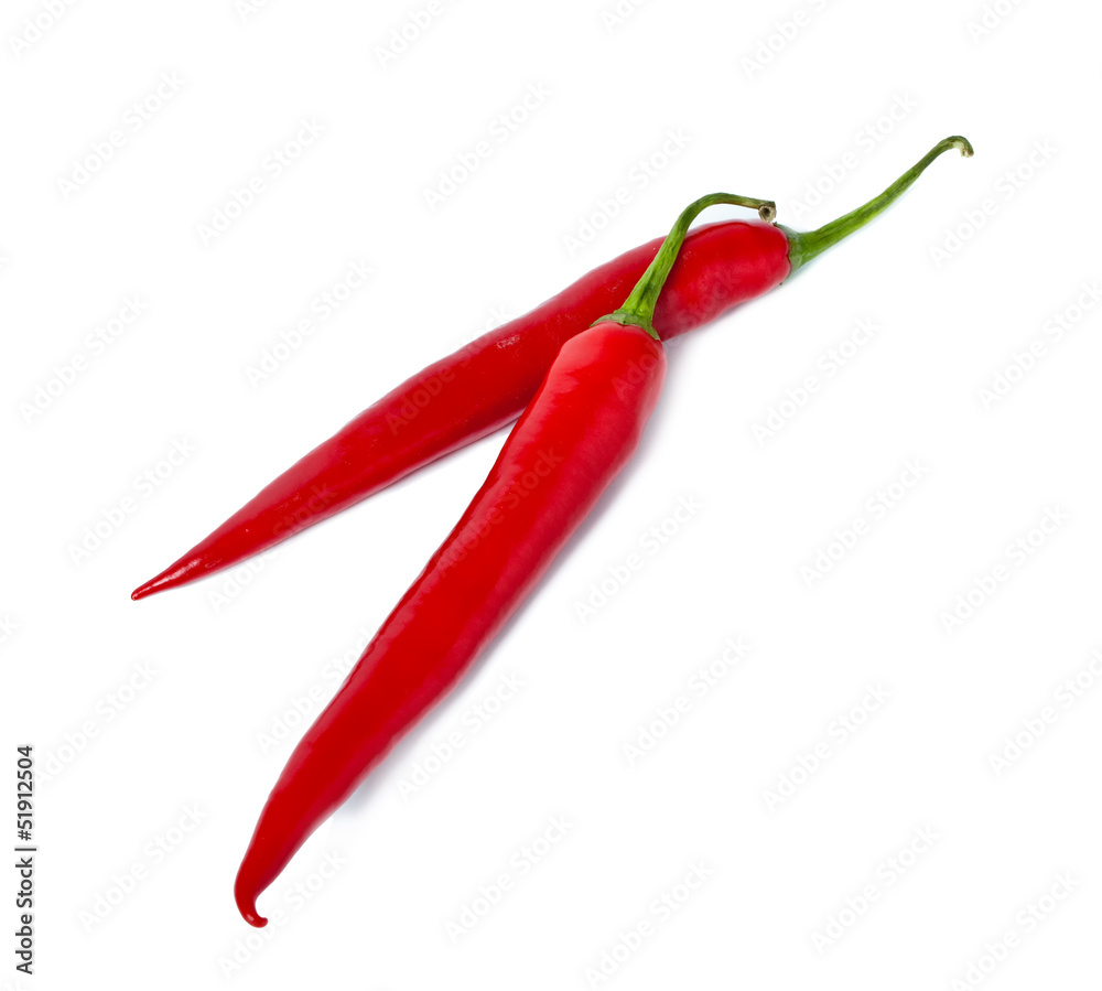 red chilli peppers on white background..