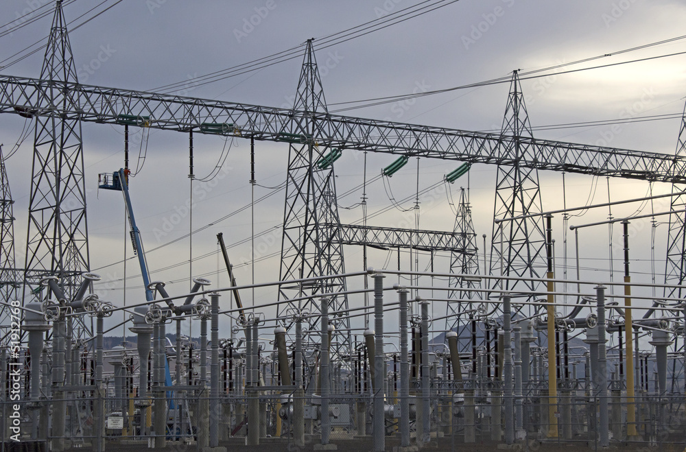 Power station with twilight storm cloud background Power station with twilight storm cloud background