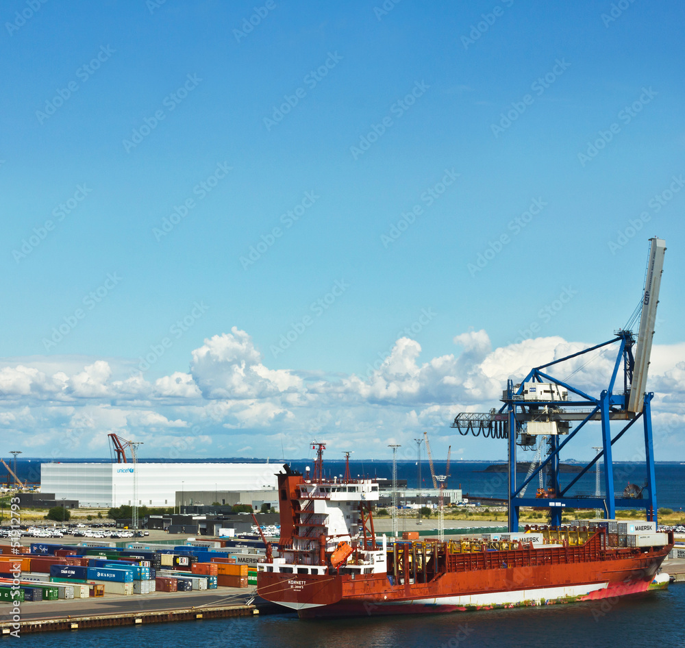 Naklejka premium Container terminal in Copenhagen seaport, Denmark