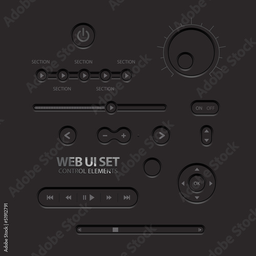 Black Web UI Elements. Buttons, Switches