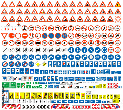 Fotografia Traffic signs colection, europen, more than 300 pcs