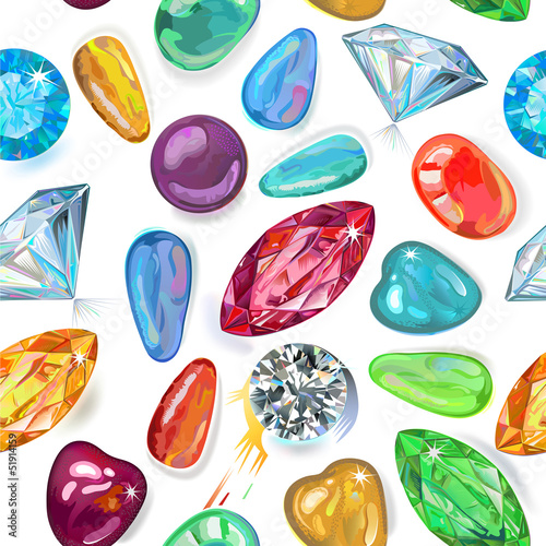 Seamless texture of colored gems isolated on white background. V