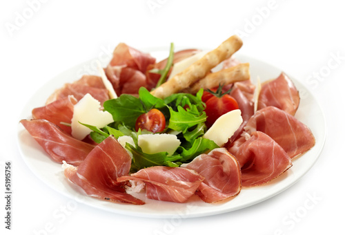Plate of prosciutto and parmesan
